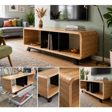 Szafka RTV 140 × 50 × 40 cm z litego drewna – zaokrąglona forma
